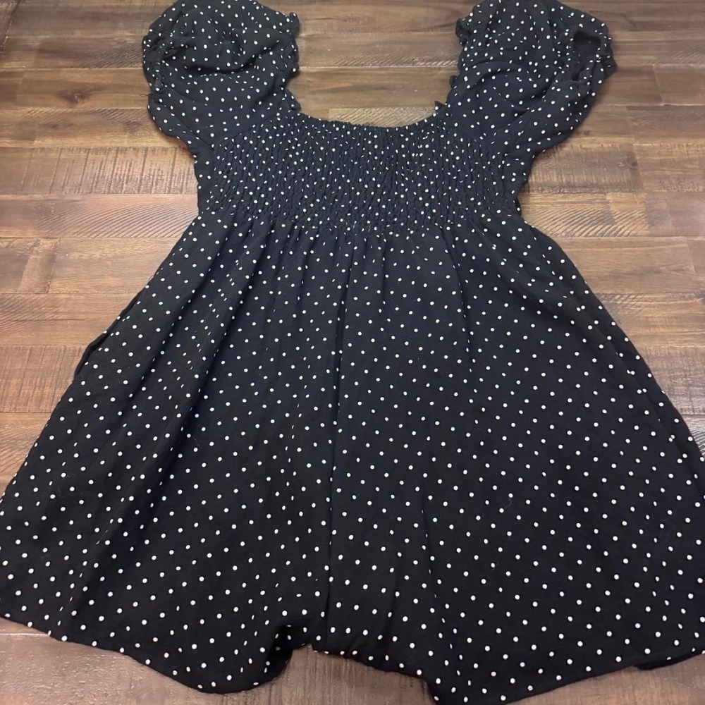 Hyfve Romper L Black Excellent Polka Dot Smocked Lace-Up Puff Sleeve Boho